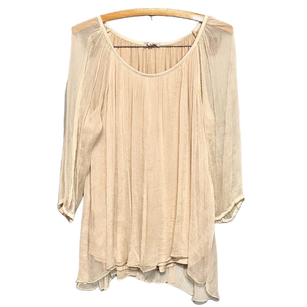 BELLAMBIA Made in Italy 100% Silk Boho Chic Peasant Blouse SZ S